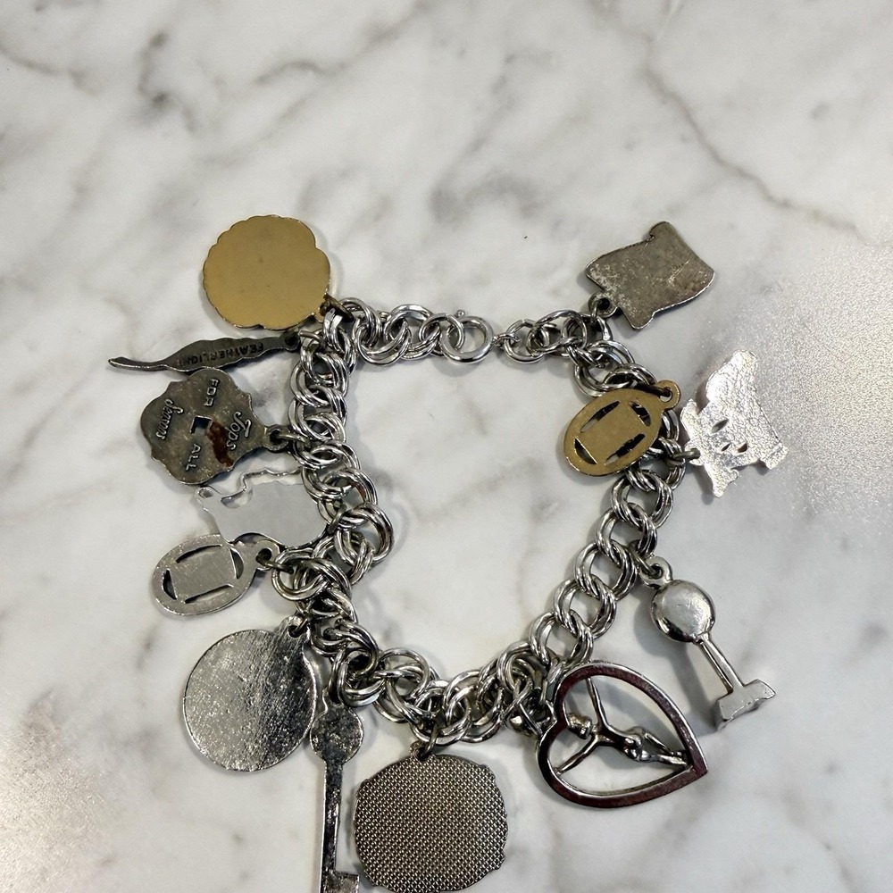 Vintage TOPS Weight Loss Charm Bracelet Loaded w/ 13 Charms Silver Tone Links - Picture 7 of 8